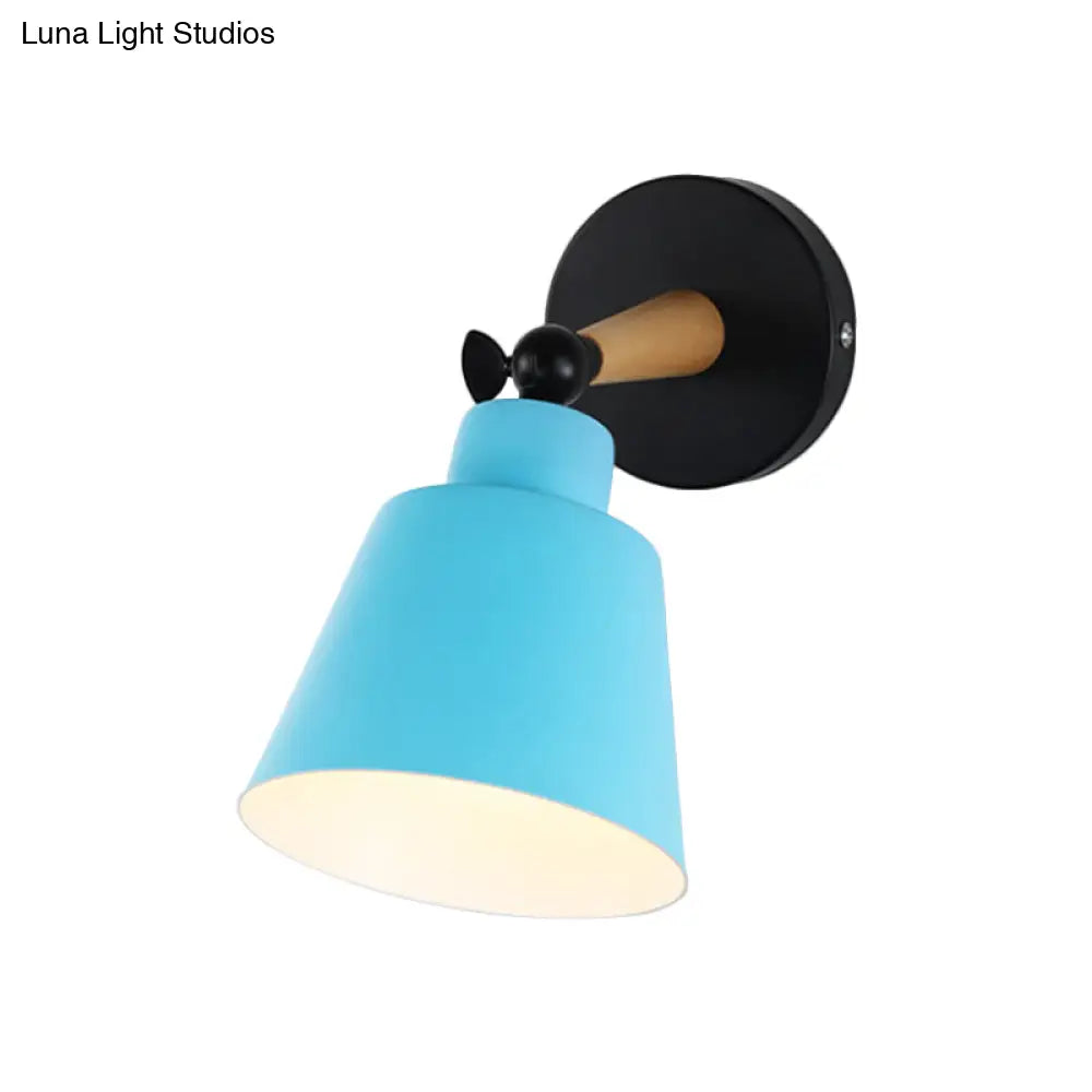 Macaron Loft Bucket Sconce Light - Rotatable Metal Wall Lamp For Hospitality