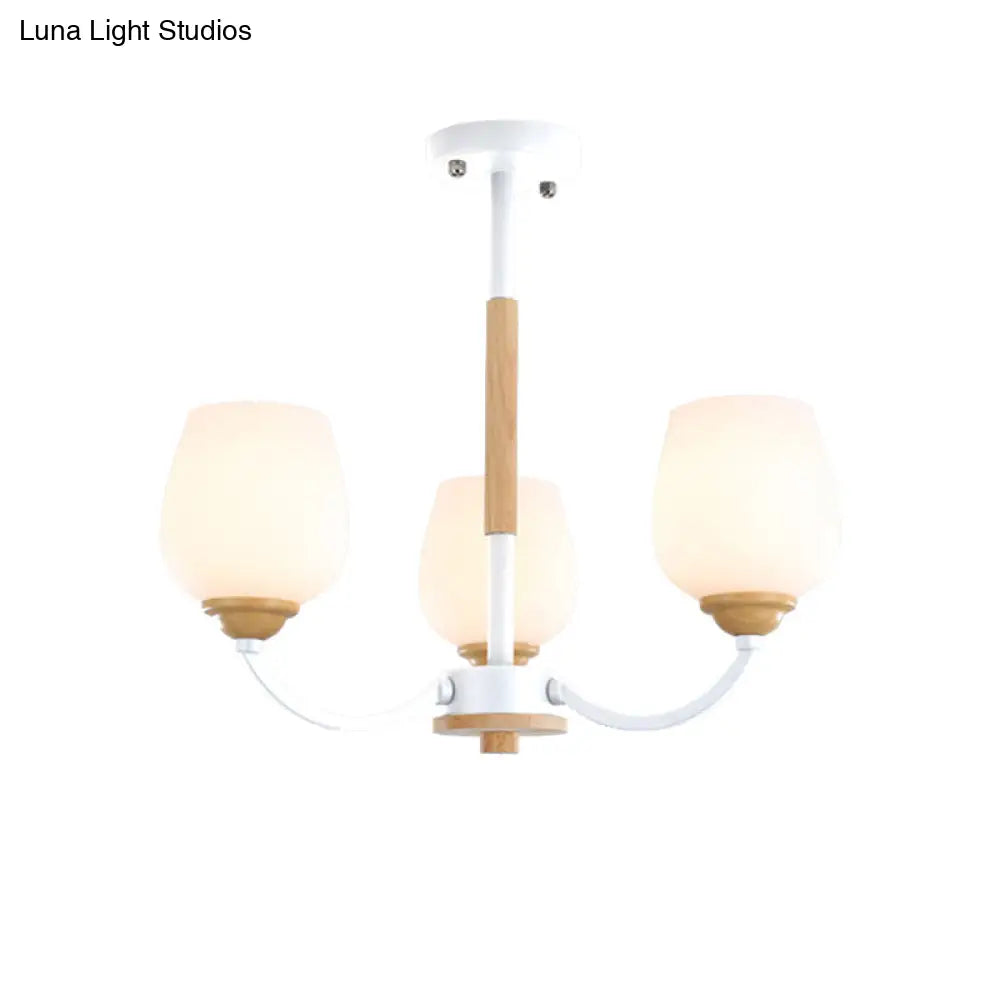 Macaron Loft Bud Shade Chandelier Light - Milk Glass Pendant For Child Bedroom In