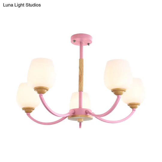 Macaron Loft Bud Shade Chandelier Light - Milk Glass Pendant For Child Bedroom In