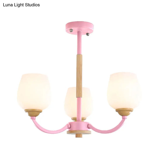 Macaron Loft Bud Shade Chandelier Light - Milk Glass Pendant For Child Bedroom In