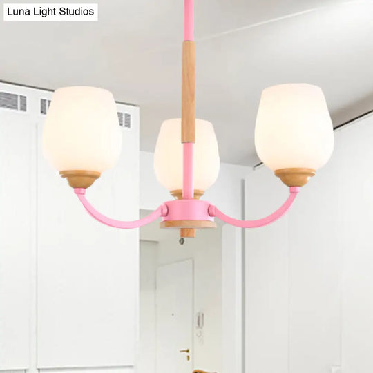 Macaron Loft Bud Shade Chandelier Light - Milk Glass Pendant For Child Bedroom In