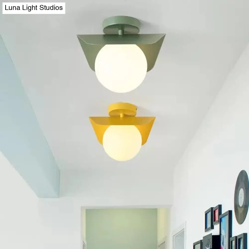 Macaron Loft Flush Mount Light: Orb Shade Frosted Glass 1-Bulb Ceiling Fixture For Hallway