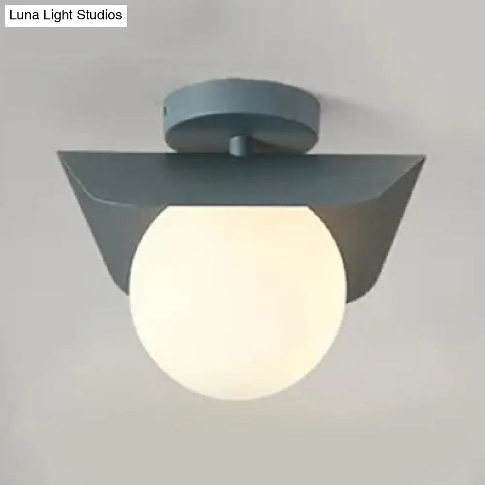 Macaron Loft Flush Mount Light: Orb Shade Frosted Glass 1-Bulb Ceiling Fixture For Hallway Grey
