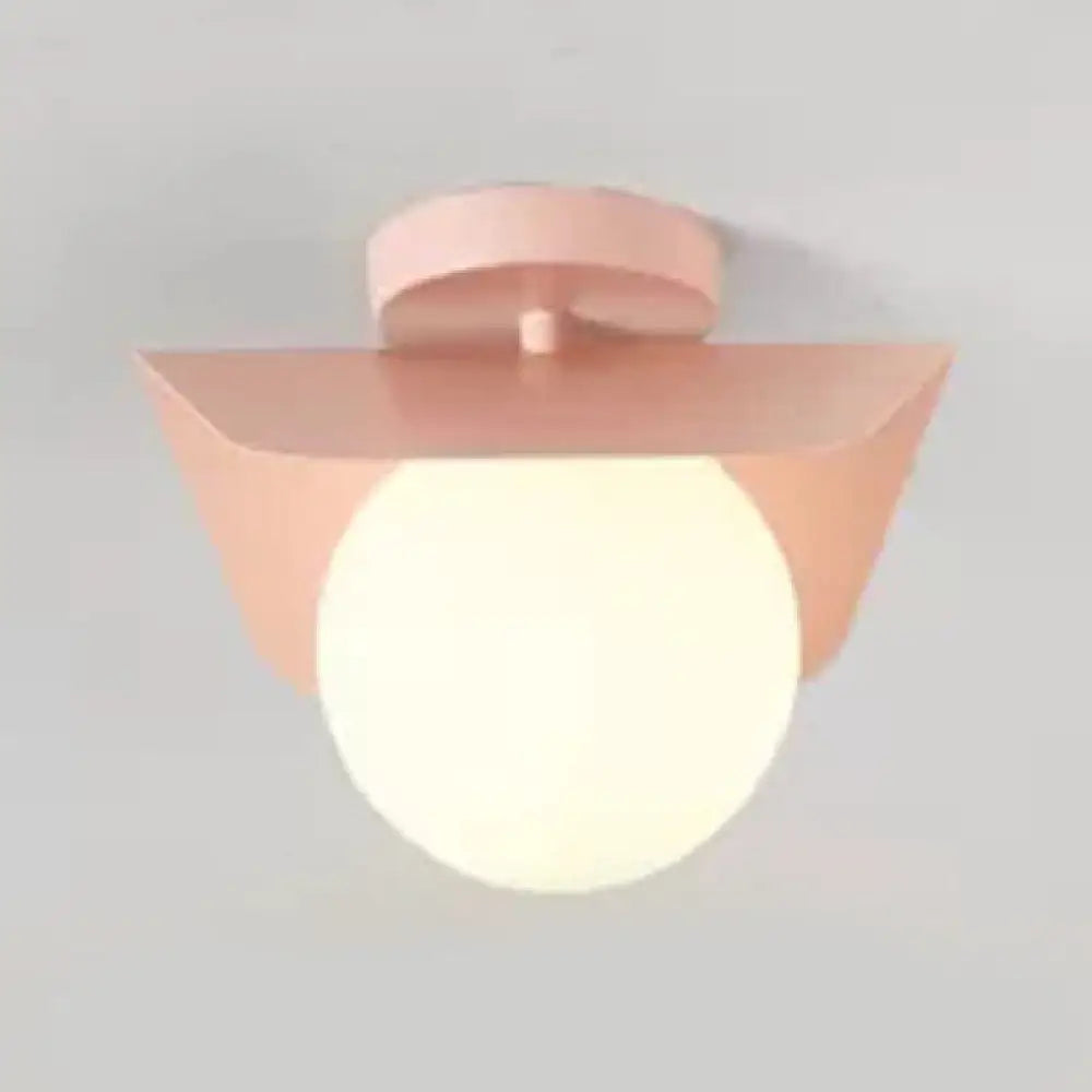 Macaron Loft Flush Mount Light: Orb Shade Frosted Glass 1-Bulb Ceiling Fixture For Hallway Pink