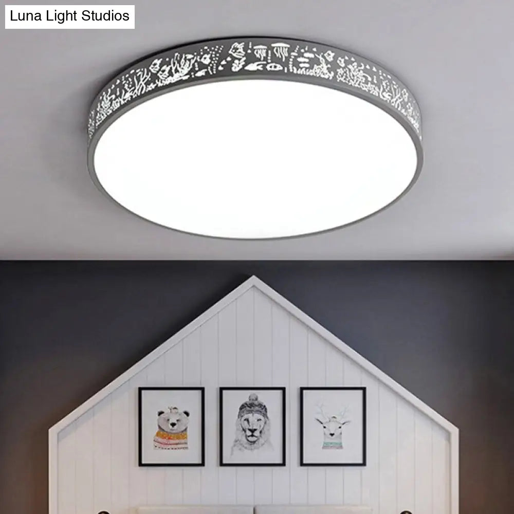 Macaron Loft Kids Ceiling Light With Etched Acrylic And Metal Mount - Round Design White / 12