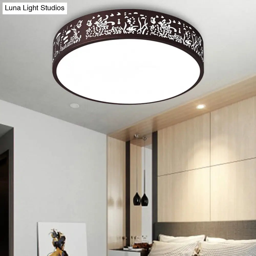Macaron Loft Kids Ceiling Light With Etched Acrylic And Metal Mount - Round Design Brown / 12