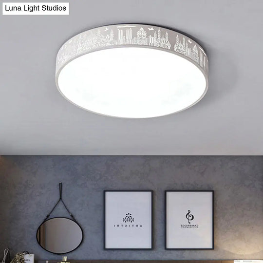 Macaron Loft Kids Ceiling Light With Etched Acrylic And Metal Mount - Round Design