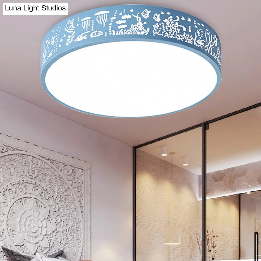 Macaron Loft Kids Ceiling Light With Etched Acrylic And Metal Mount - Round Design