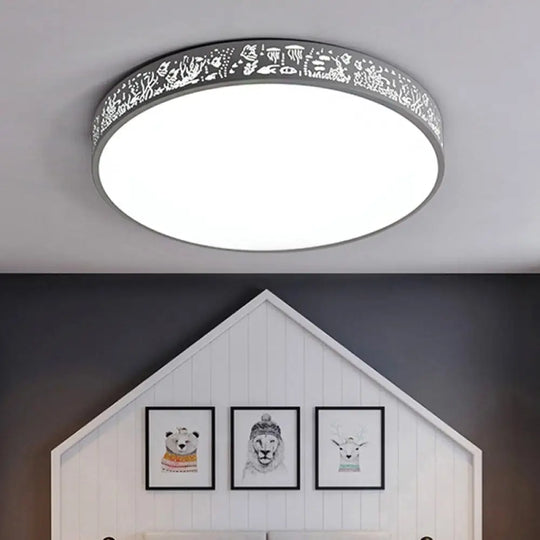 Macaron Loft Kids Ceiling Light With Etched Acrylic And Metal Mount - Round Design White / 12’