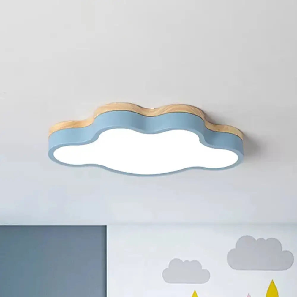 Macaron Loft Led Ceiling Lamp: Acrylic Cloud Shape Flush Light For Kids Bedroom Blue / Warm