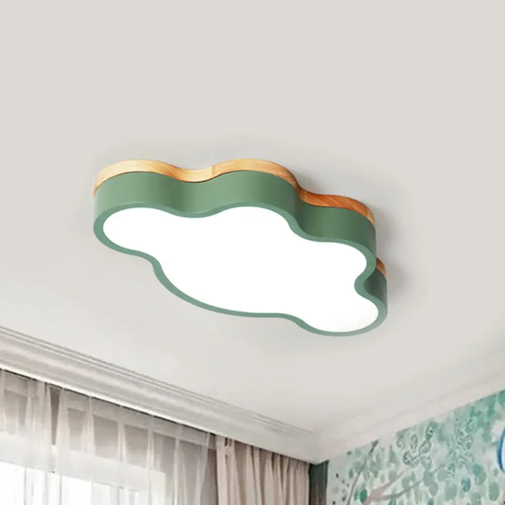 Macaron Loft Led Ceiling Lamp: Acrylic Cloud Shape Flush Light For Kids Bedroom Green / Warm