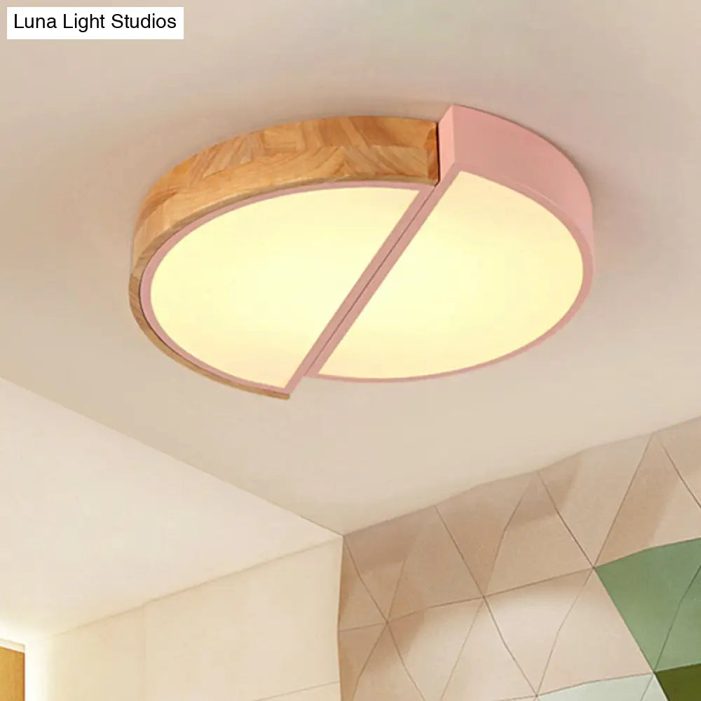 Macaron Loft Led Flush Mount Ceiling Light - Half Circle Restaurant Lamp In Green/Pink/White Pink /