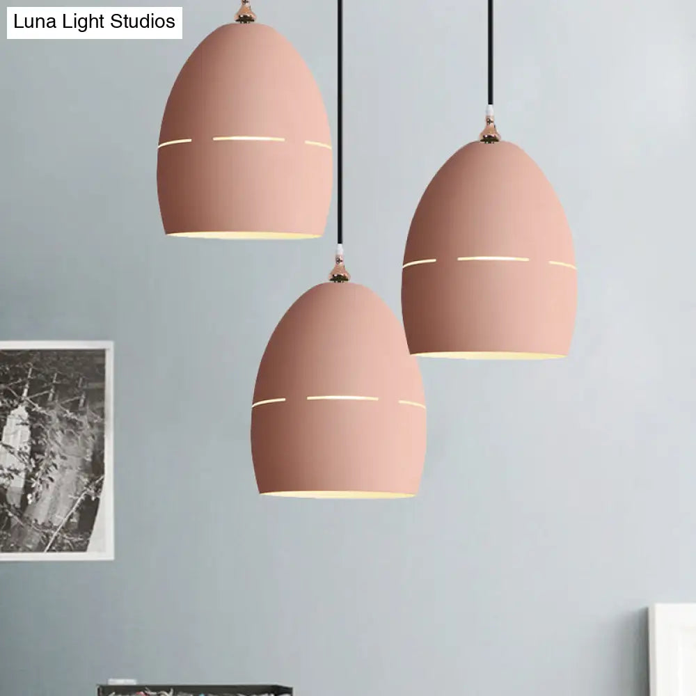 Metal Oval Suspension Light - Macaron Loft Hanging 1 For Dining Room Pink