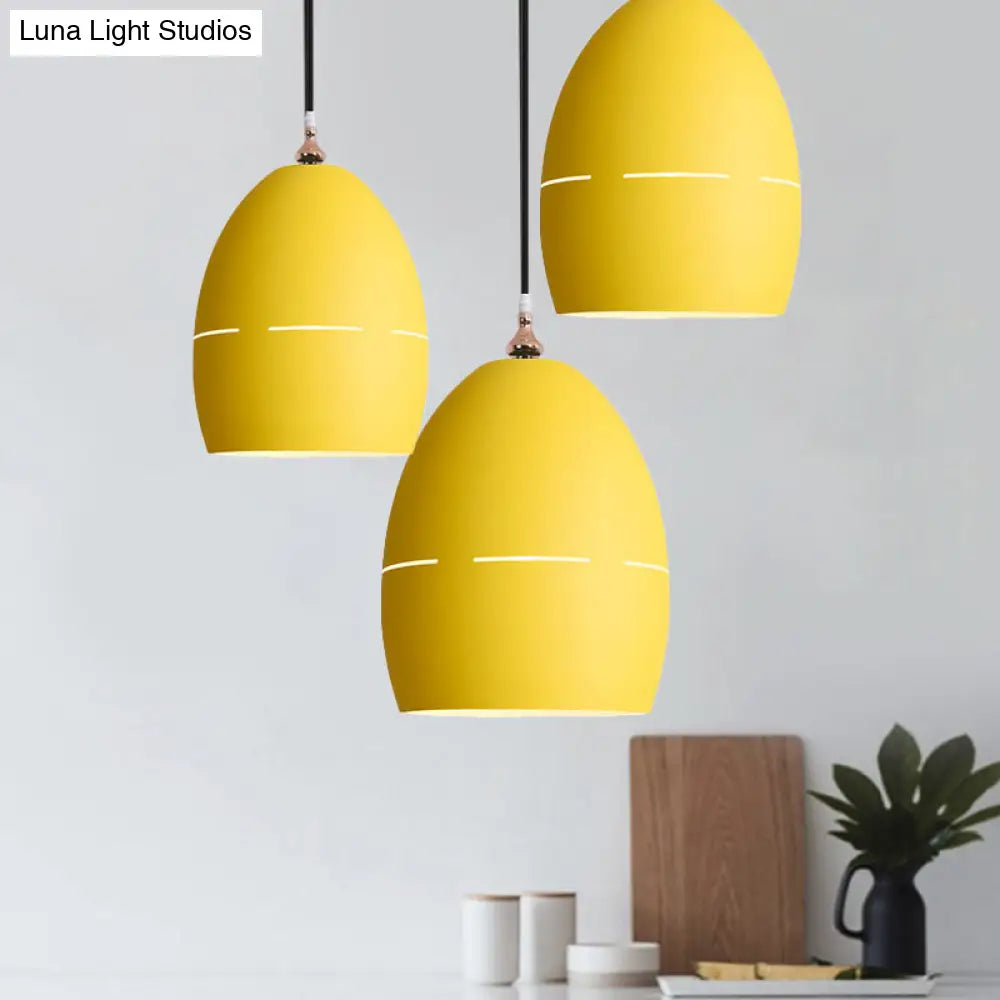 Metal Oval Suspension Light - Macaron Loft Hanging 1 For Dining Room Yellow