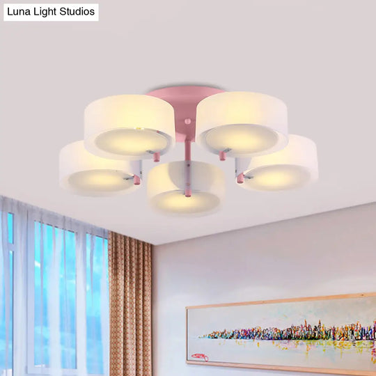 Macaron Loft Milk Glass Semi Flush Ceiling Light For Study Room