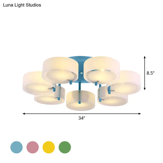 Macaron Loft Milk Glass Semi Flush Ceiling Light For Study Room