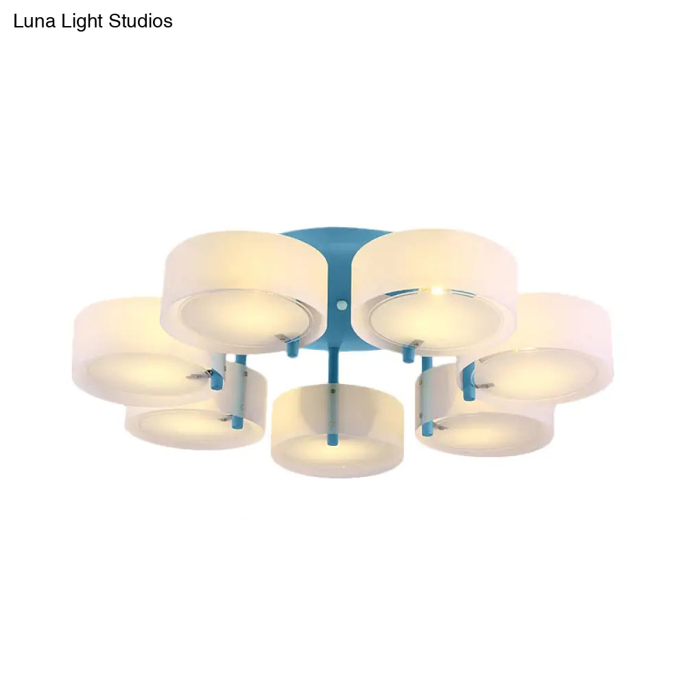 Macaron Loft Milk Glass Semi Flush Ceiling Light For Study Room