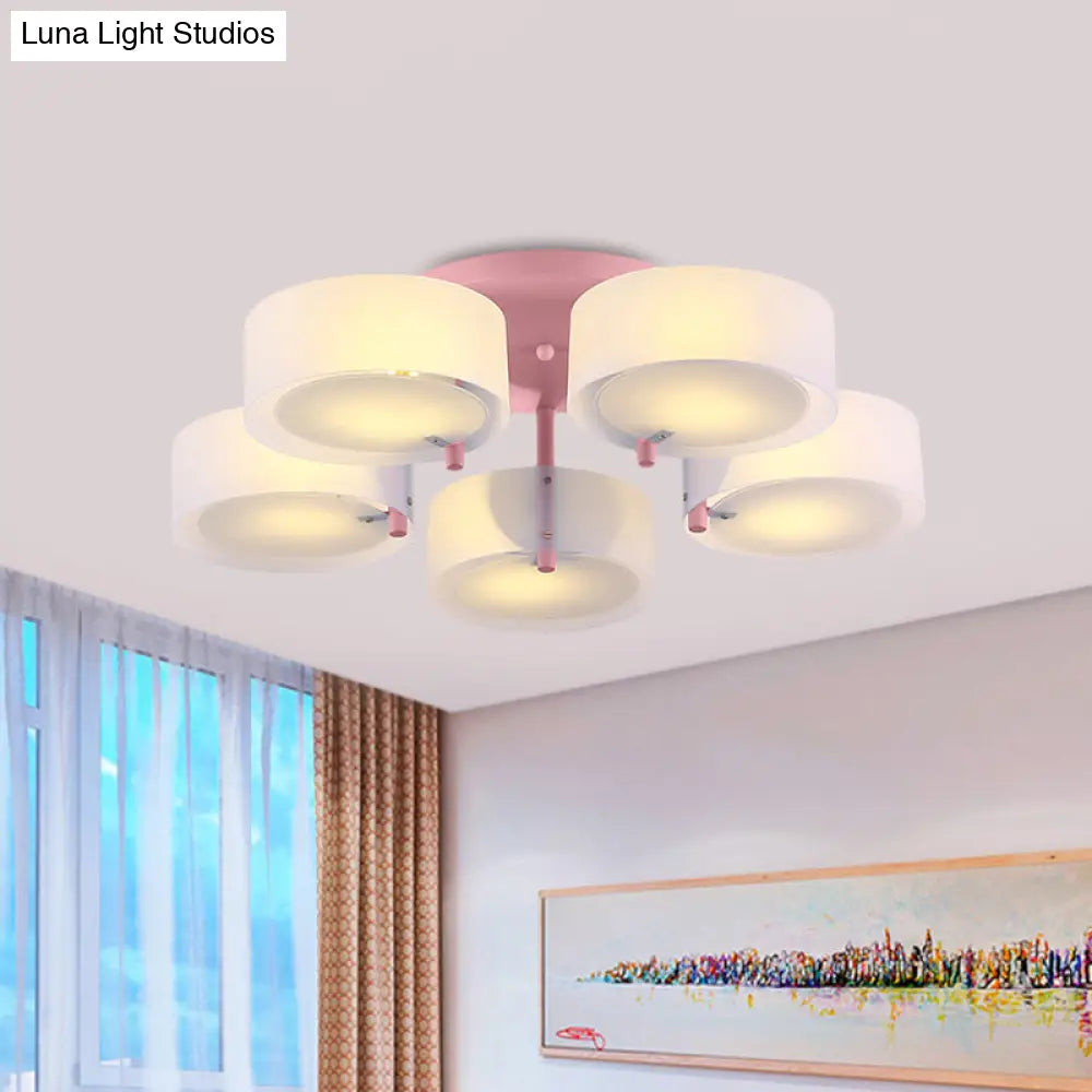 Macaron Loft Milk Glass Semi Flush Ceiling Light For Study Room