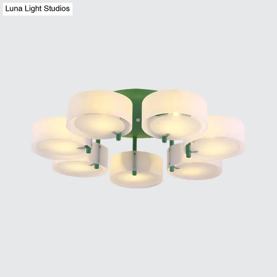 Macaron Loft Milk Glass Semi Flush Ceiling Light For Study Room