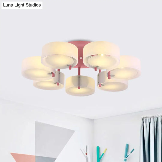 Macaron Loft Milk Glass Semi Flush Ceiling Light For Study Room