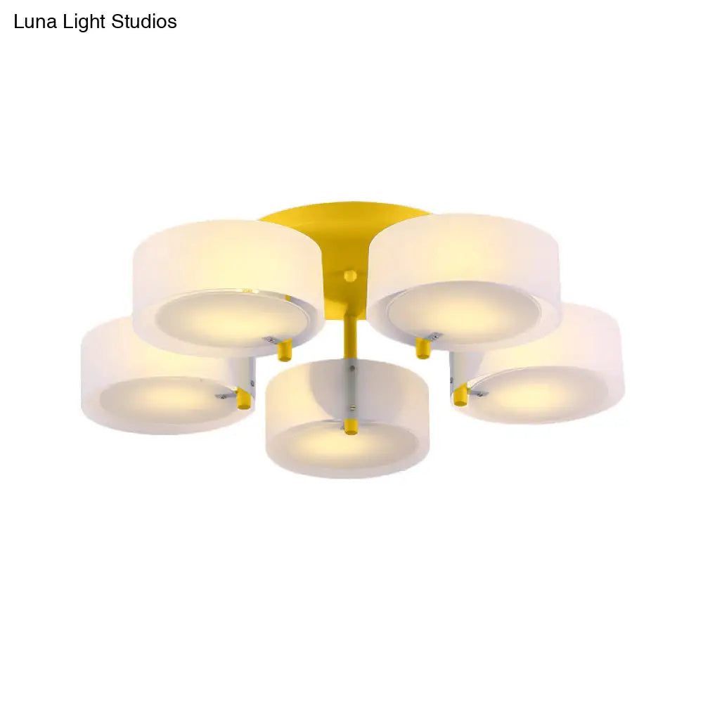 Macaron Loft Milk Glass Semi Flush Ceiling Light For Study Room