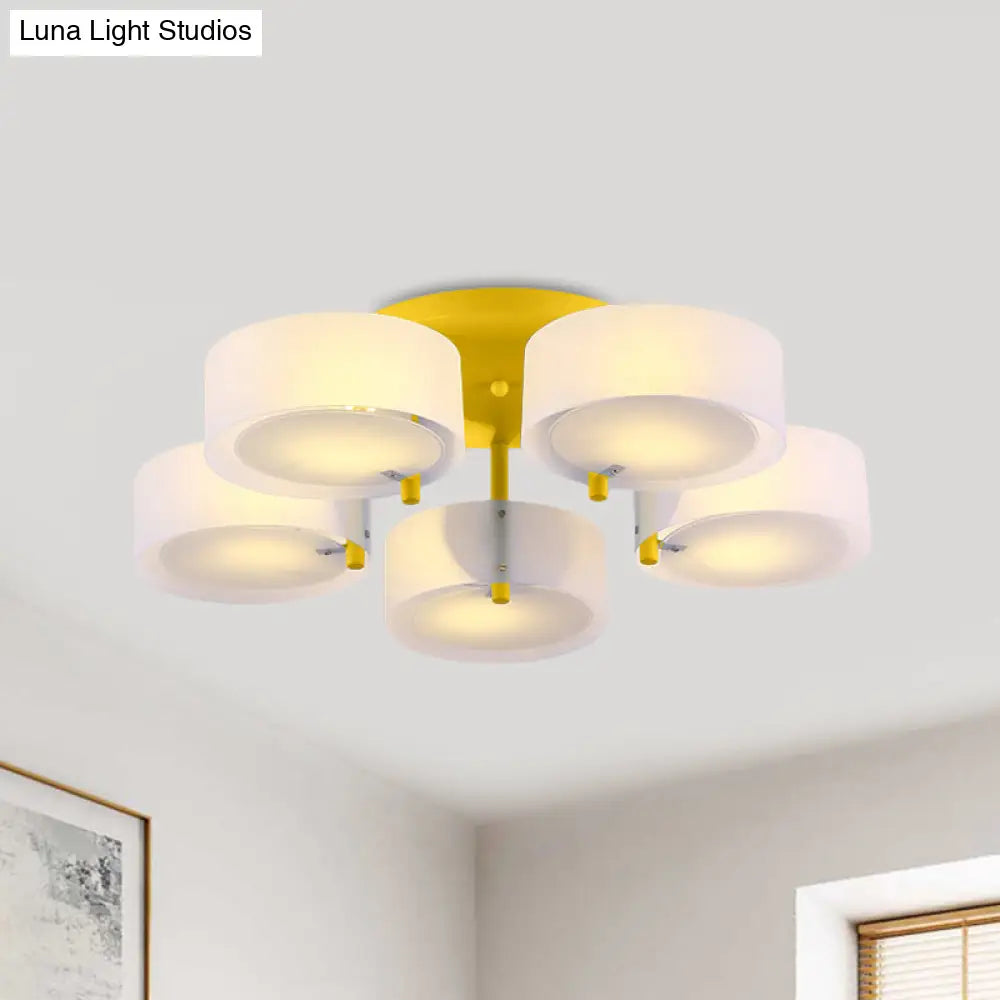 Macaron Loft Milk Glass Semi Flush Ceiling Light For Study Room