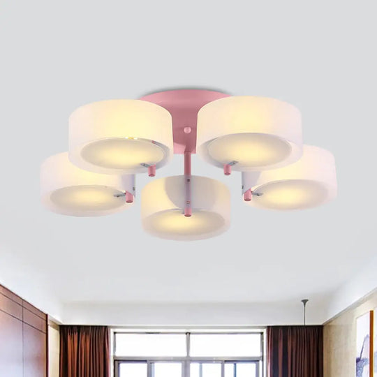 Macaron Loft Milk Glass Semi Flush Ceiling Light For Study Room 5 / Pink