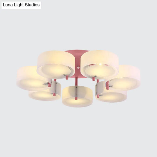 Macaron Loft Milk Glass Semi Flush Ceiling Light For Study Room