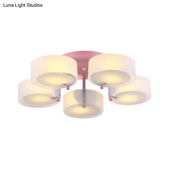 Macaron Loft Milk Glass Semi Flush Ceiling Light For Study Room