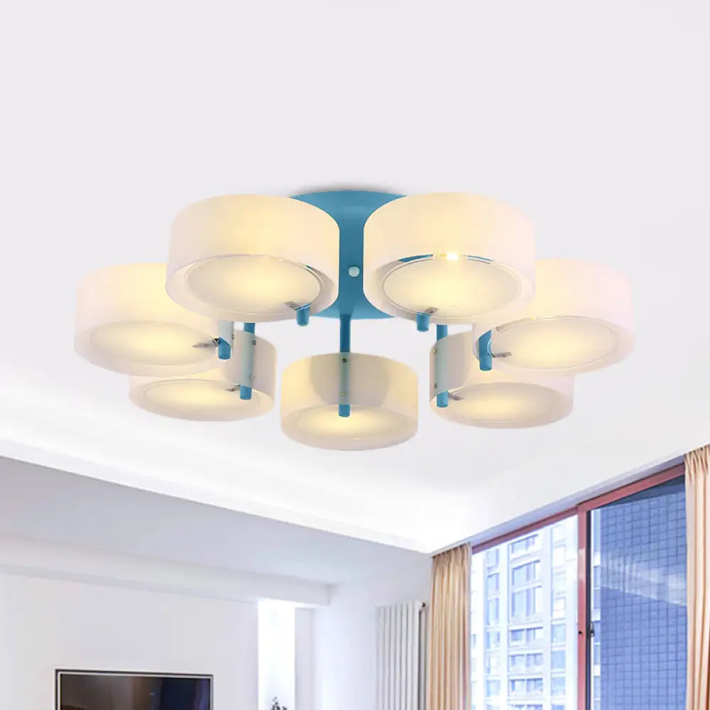 Macaron Loft Milk Glass Semi Flush Ceiling Light For Study Room 7 / Blue