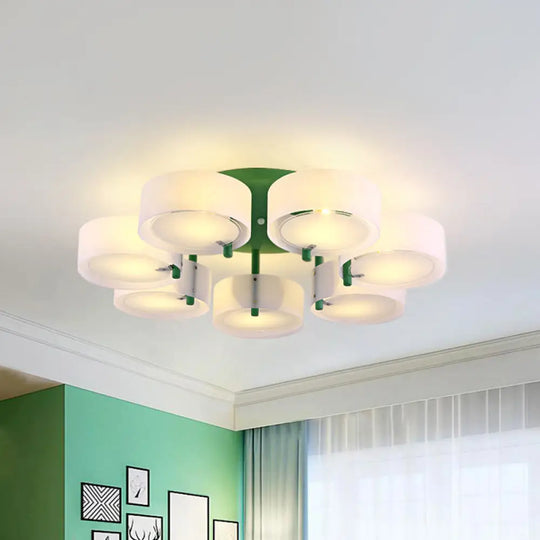 Macaron Loft Milk Glass Semi Flush Ceiling Light For Study Room 7 / Green