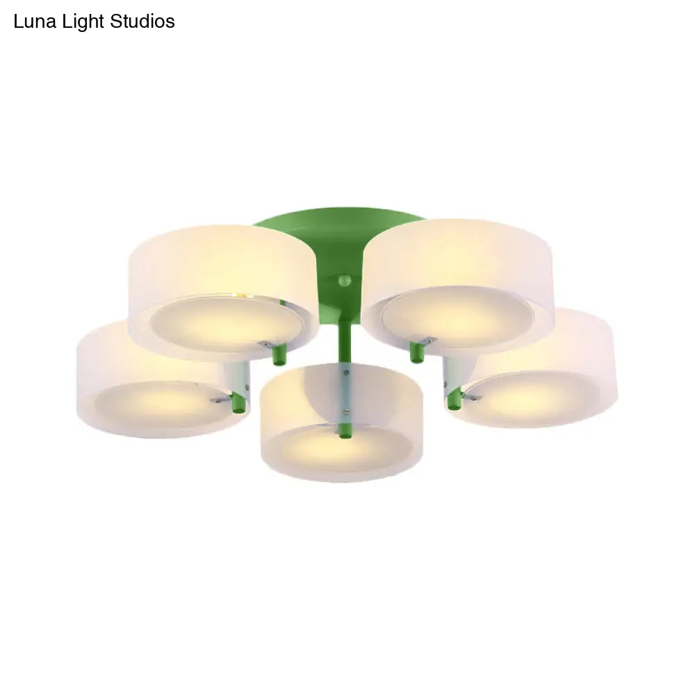 Macaron Loft Milk Glass Semi Flush Ceiling Light For Study Room