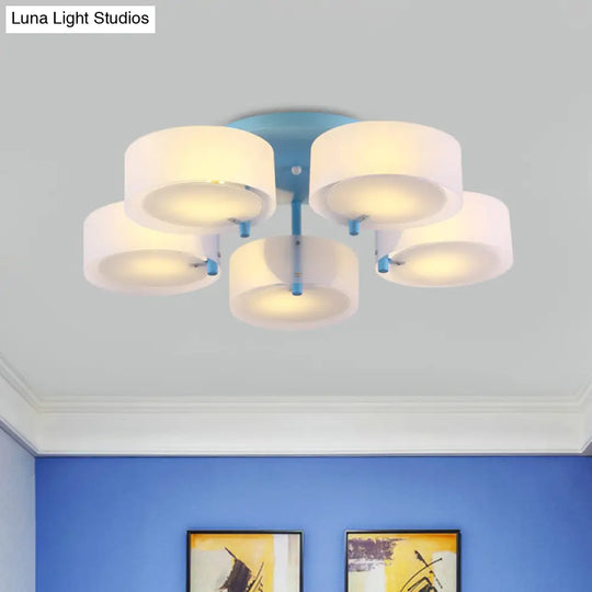 Macaron Loft Milk Glass Semi Flush Ceiling Light For Study Room