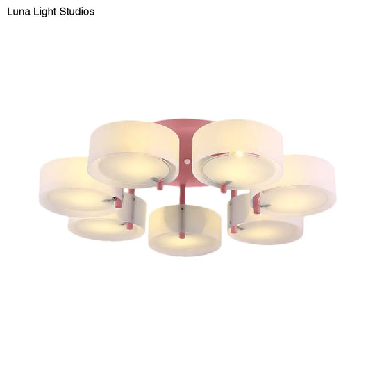 Macaron Loft Milk Glass Semi Flush Ceiling Light For Study Room