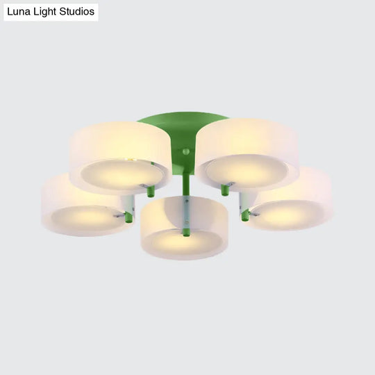 Macaron Loft Milk Glass Semi Flush Ceiling Light For Study Room