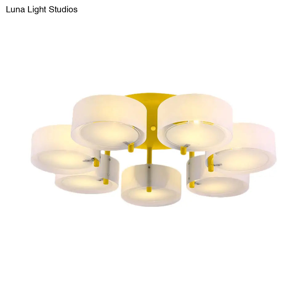 Macaron Loft Milk Glass Semi Flush Ceiling Light For Study Room