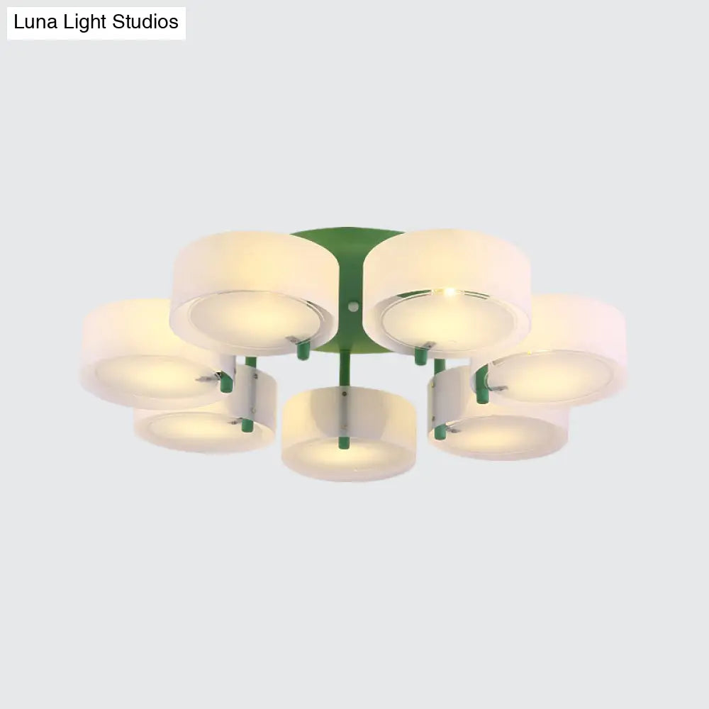 Macaron Loft Milk Glass Semi Flush Ceiling Light For Study Room