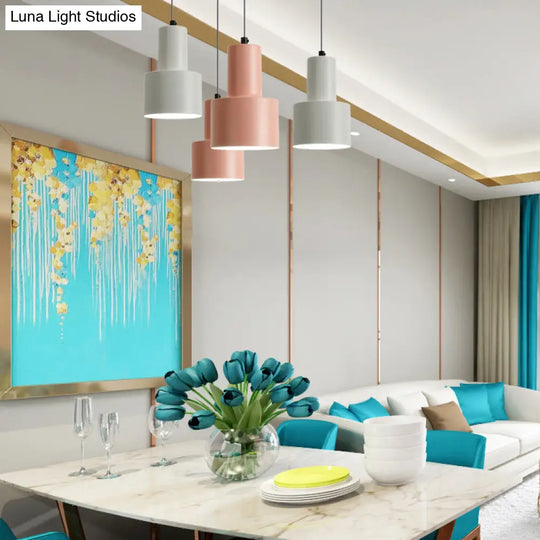 Macaron Loft Pendant Ceiling Light - Metallic Cylinder Design For Meeting Room