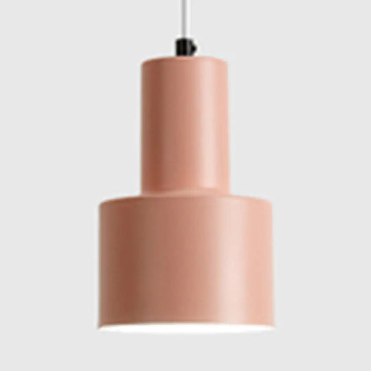 Macaron Loft Pendant Ceiling Light - Metallic Cylinder Design For Meeting Room Pink