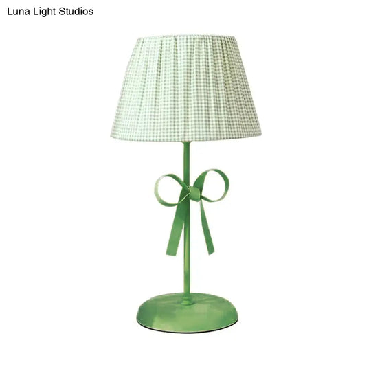 Macaron Loft Plaid Reading Light For Child Bedroom - Desk Lamp With Bow Accent