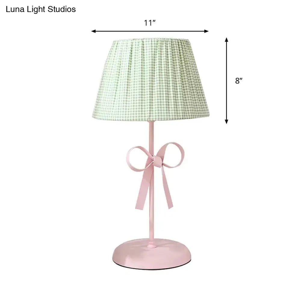 Macaron Loft Plaid Reading Light For Child Bedroom - Desk Lamp With Bow Accent