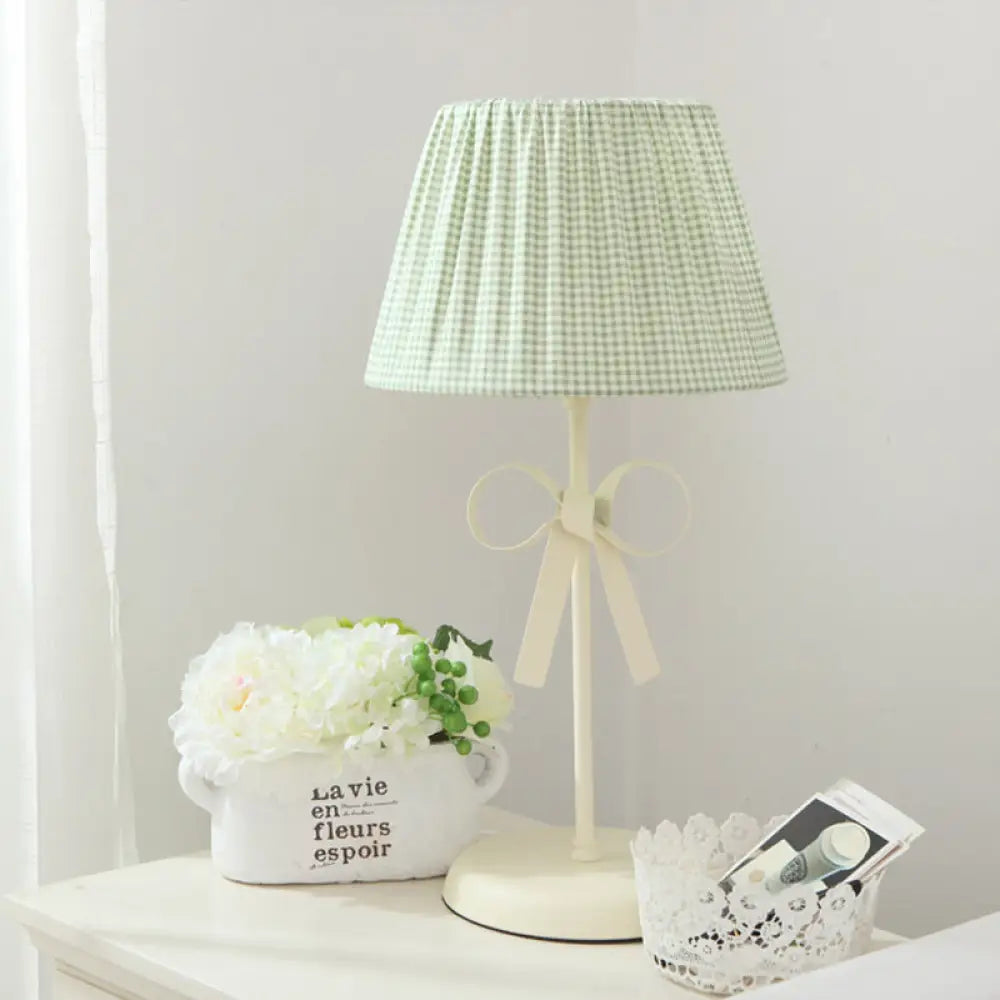 Macaron Loft Plaid Reading Light For Child Bedroom - Desk Lamp With Bow Accent Yellow