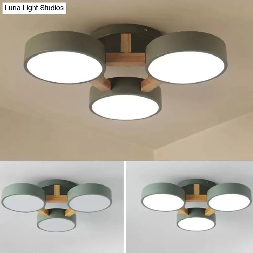 Macaron Loft Semi Flush Mount Ceiling Light - Metal Drum Fixture With 3 Heads For Living Rooms