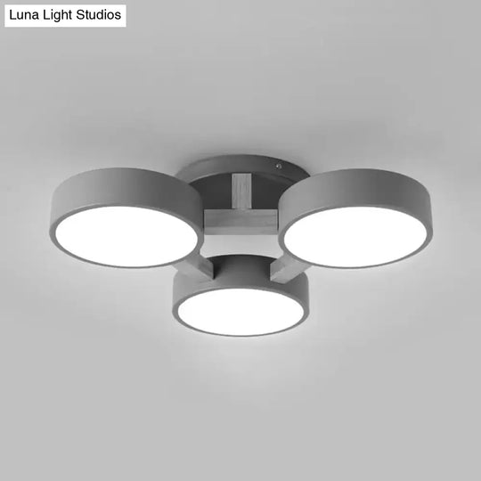 Macaron Loft Semi Flush Mount Ceiling Light - Metal Drum Fixture With 3 Heads For Living Rooms Grey