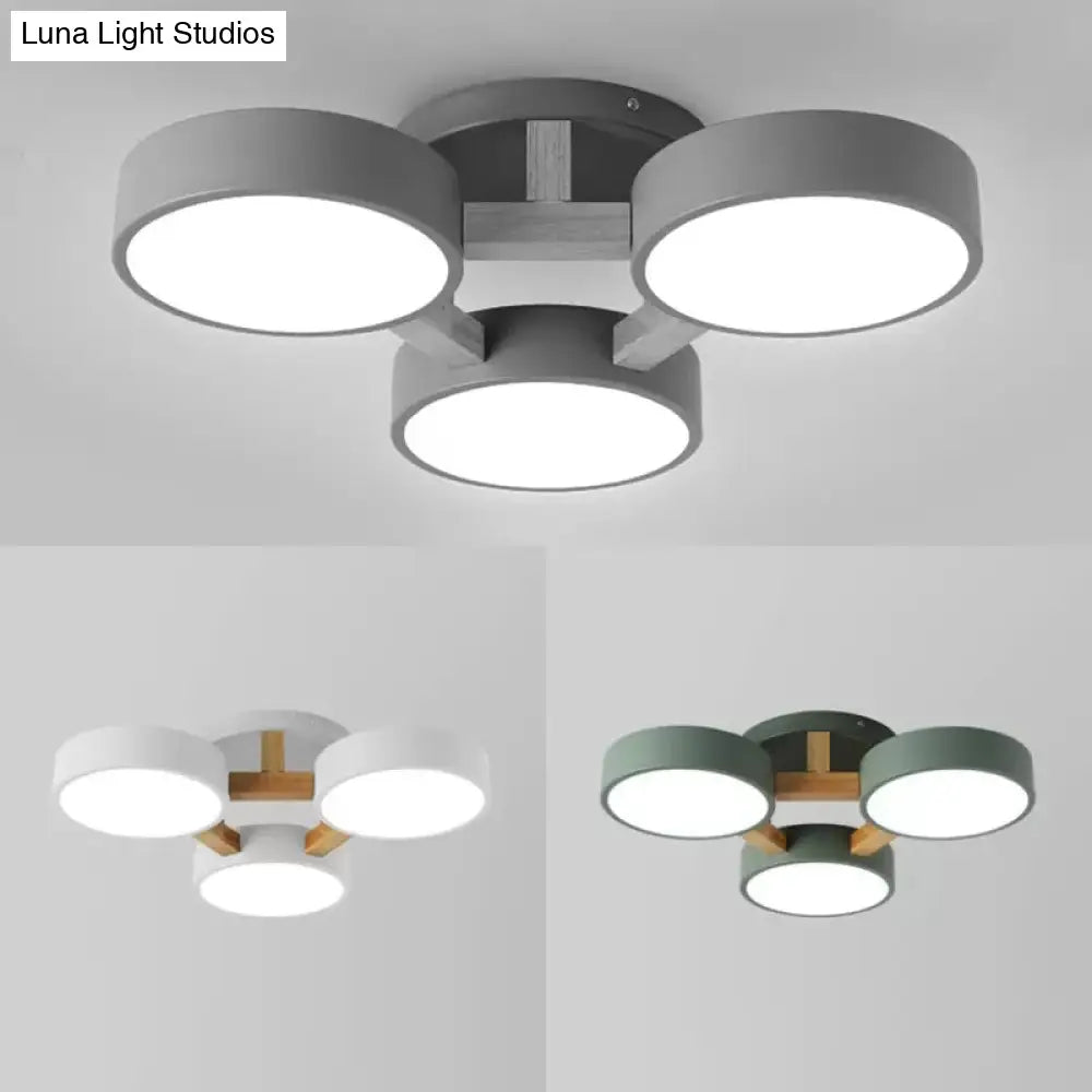 Macaron Loft Semi Flush Mount Ceiling Light - Metal Drum Fixture With 3 Heads For Living Rooms