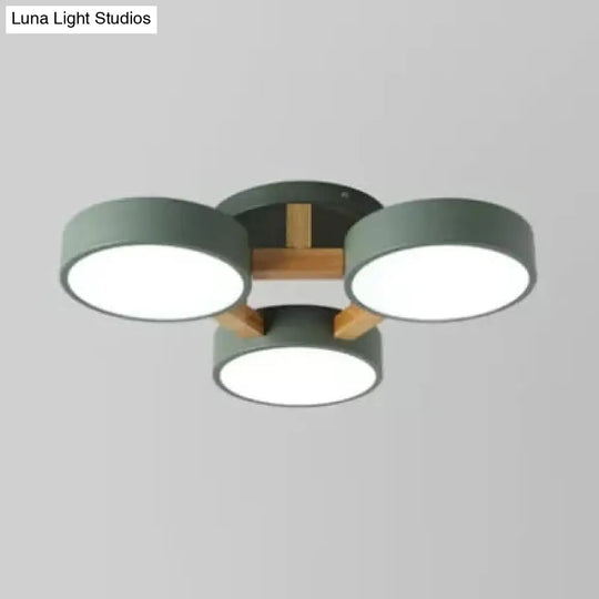 Macaron Loft Semi Flush Mount Ceiling Light - Metal Drum Fixture With 3 Heads For Living Rooms