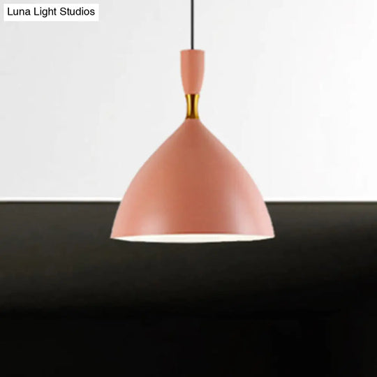 Macaron Loft One-Head Suspended Light For Restaurant Cloth Shop With Funnel Pendant In Aluminum Pink