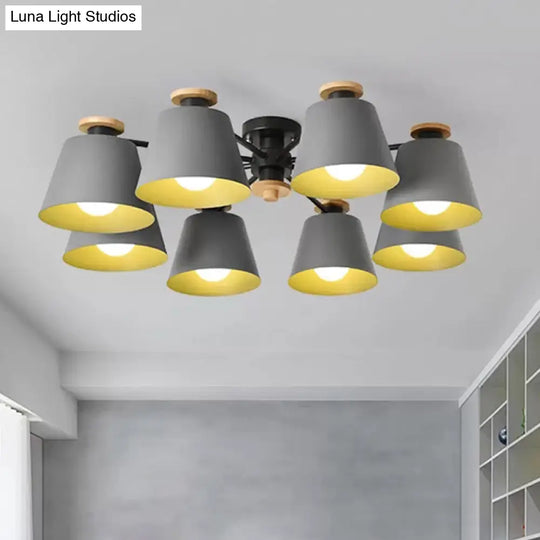 Macaron Loft Trapezoid Ceiling Lamp - Modern Metal Semi Flush Light With 8 Lights