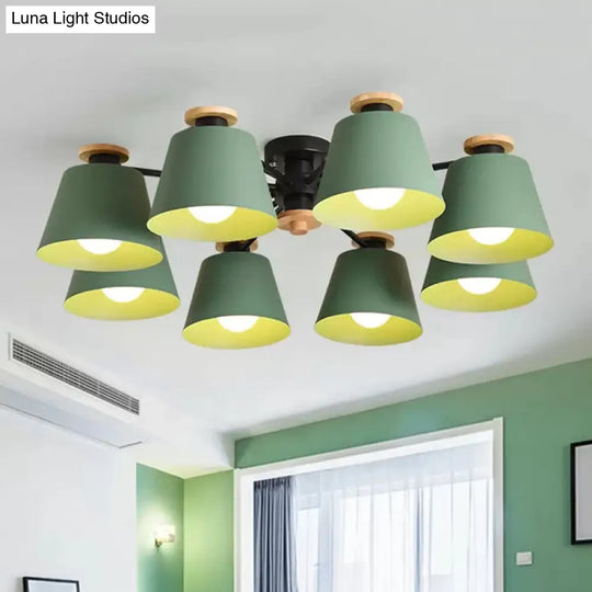 Macaron Loft Trapezoid Ceiling Lamp - Modern Metal Semi Flush Light With 8 Lights