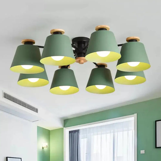 Macaron Loft Trapezoid Ceiling Lamp - Modern Metal Semi Flush Light With 8 Lights Green